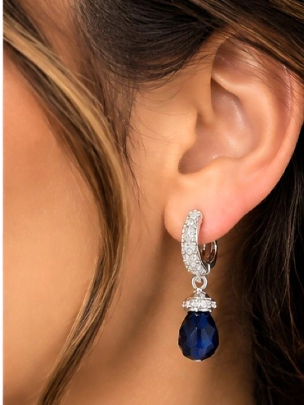BP Couture Crush Lab Created Sapphire Rhodium Plated Drop Earrings NWT